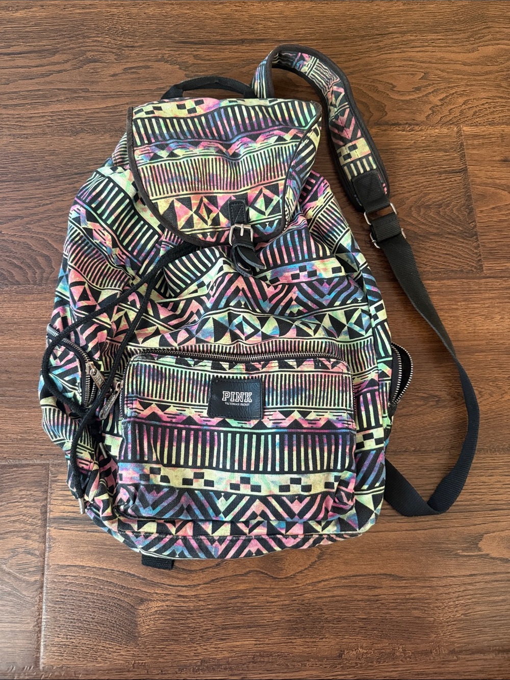 PINK Victoria's Secret Multicolor Tribal Canvas Backpack with Pastel Accents